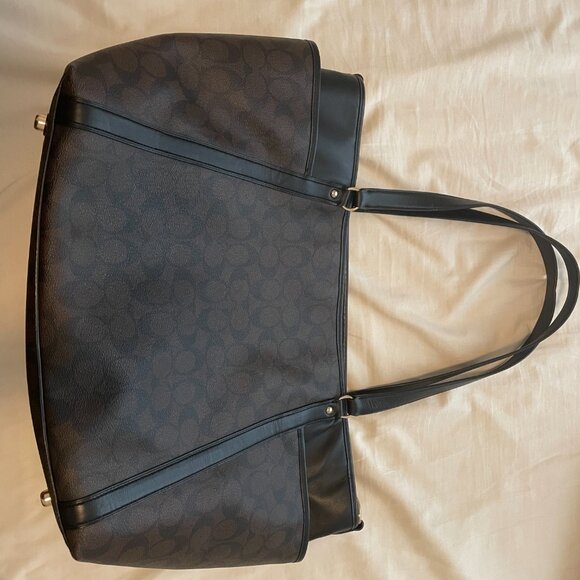 Coach NWOT leather logo diaper bag/baby bag/purse - dark brown - Picture 2 of 11